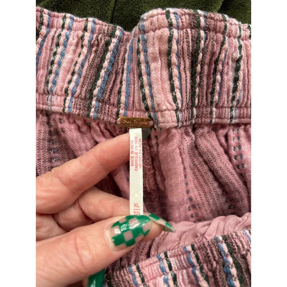 Free People Pink Striped Gauze Wide Leg days end Pant XL Boho Elastic Waist - Picture 7 of 9